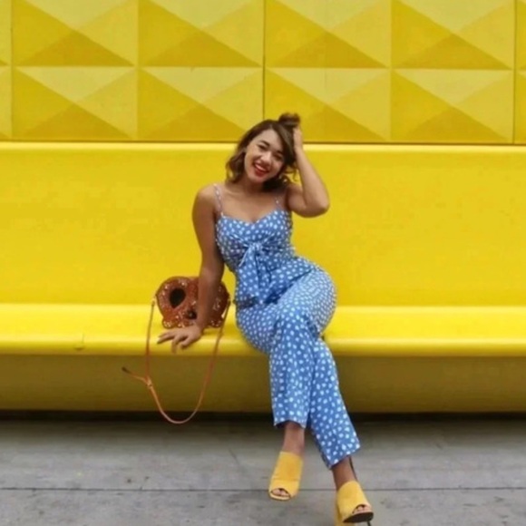 Anthropologie Whit Two Womens 10P Blue Knotted Dots Jumpsuit 6 - Picture 1 of 6